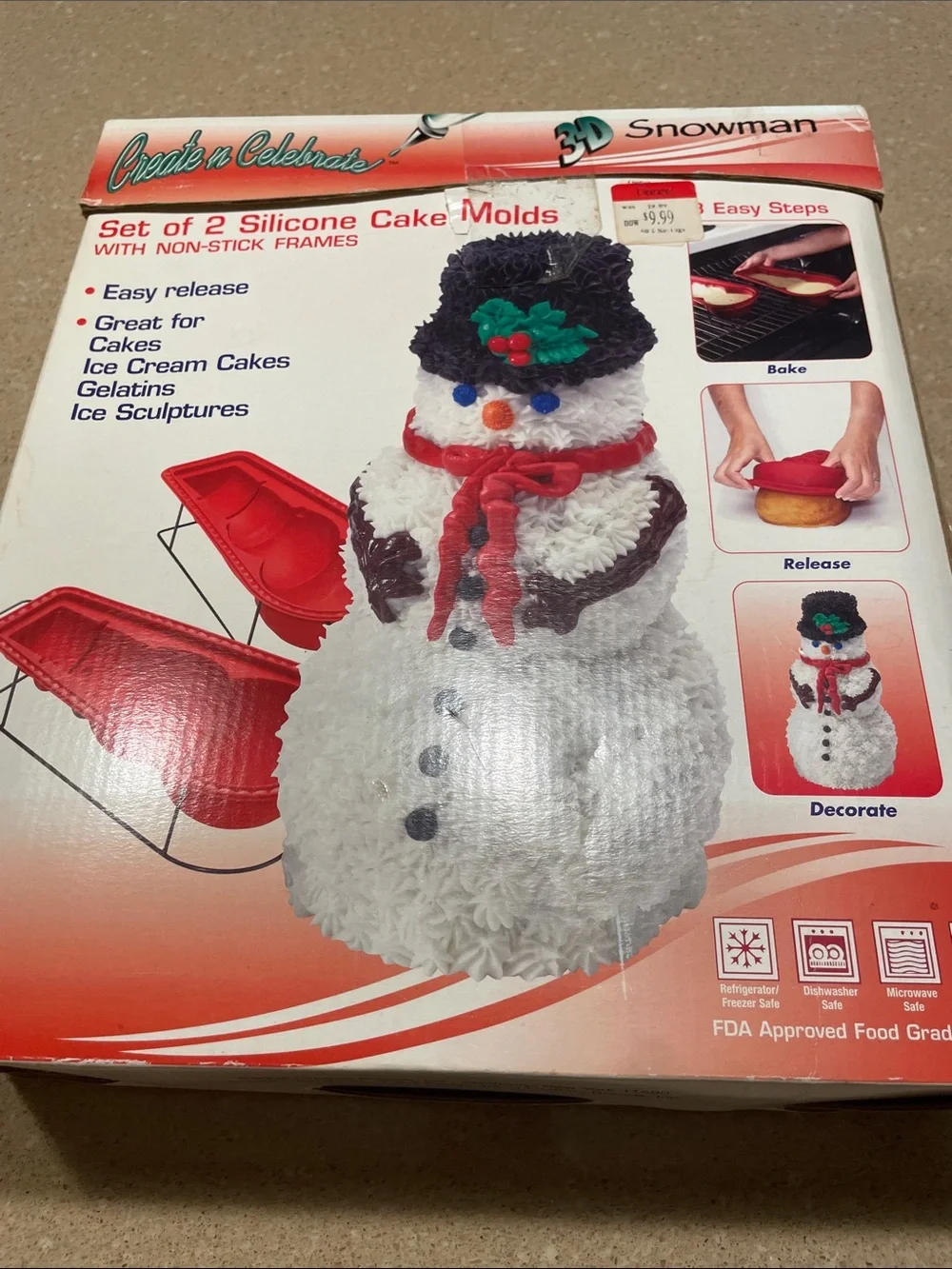 Vintage 3D Snowman Silicone Cake Mold - White & Red